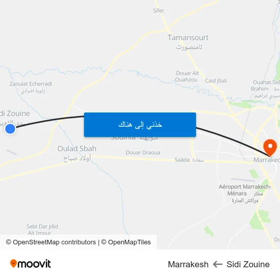 Sidi Zouine to Marrakesh map