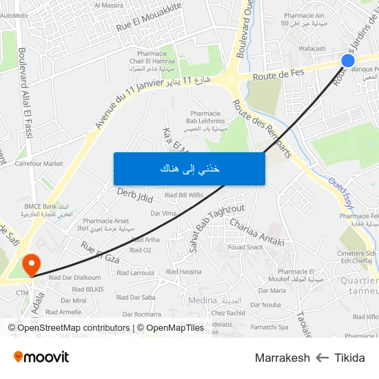 Tikida to Marrakesh map