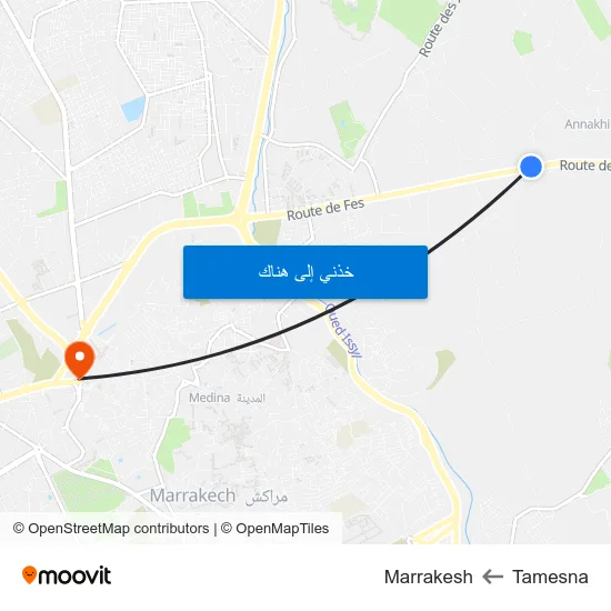 Tamesna to Marrakesh map