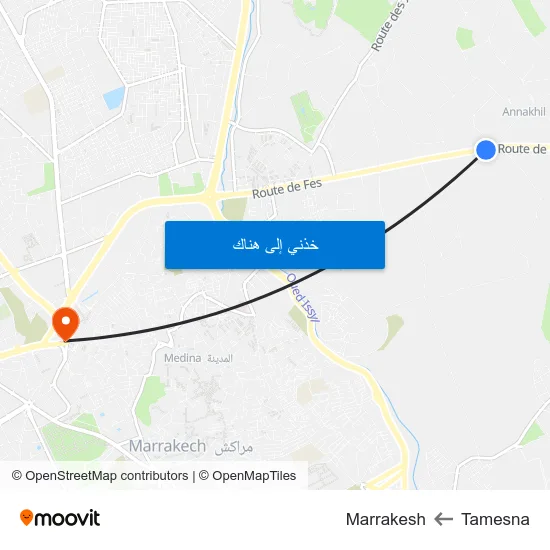 Tamesna to Marrakesh map