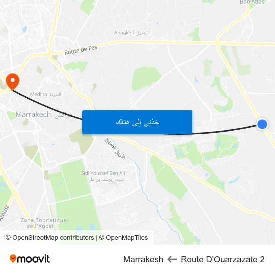 Route D'Ouarzazate 2 to Marrakesh map