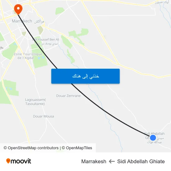 Sidi Abdellah Ghiate to Marrakesh map