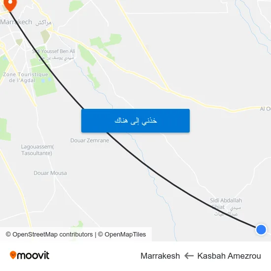 Kasbah Amezrou to Marrakesh map