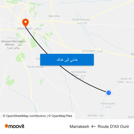 Route D'Aït Ourir to Marrakesh map