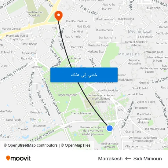 Sidi Mimoun to Marrakesh map