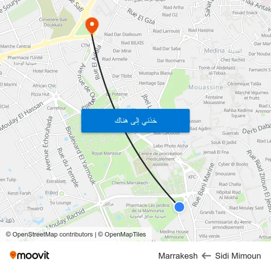 Sidi Mimoun to Marrakesh map