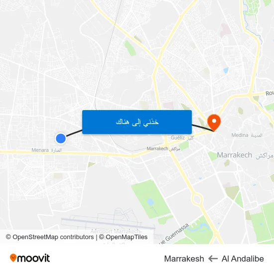 Al Andalibe to Marrakesh map