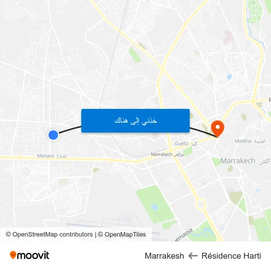 Résidence Harti to Marrakesh map