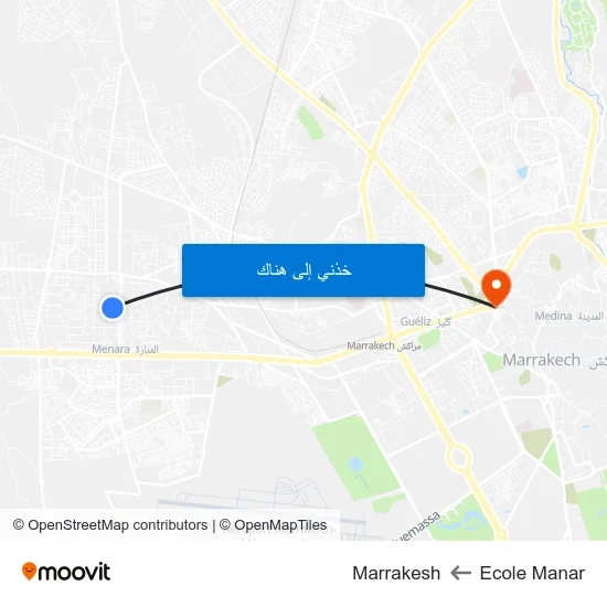 Ecole Manar to Marrakesh map