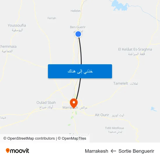 Sortie Benguerir to Marrakesh map