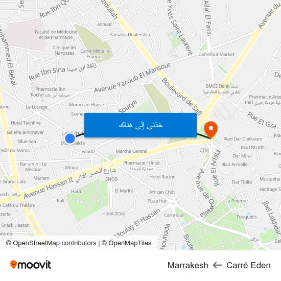 Carré Eden to Marrakesh map