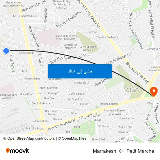 Petit Marché to Marrakesh map