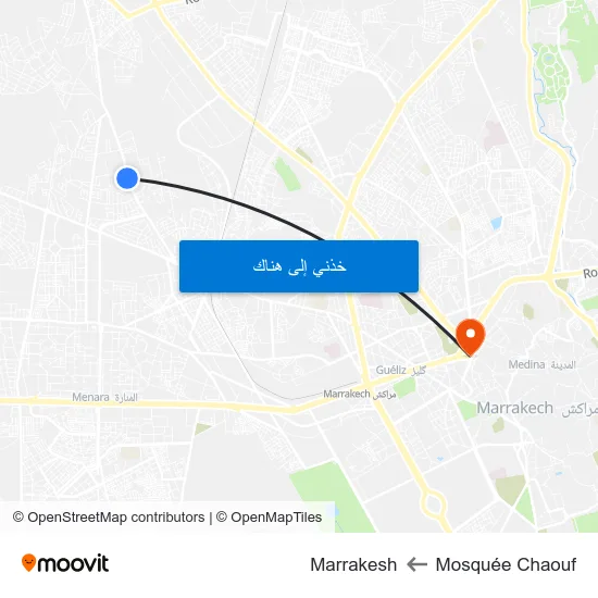 Mosquée Chaouf to Marrakesh map
