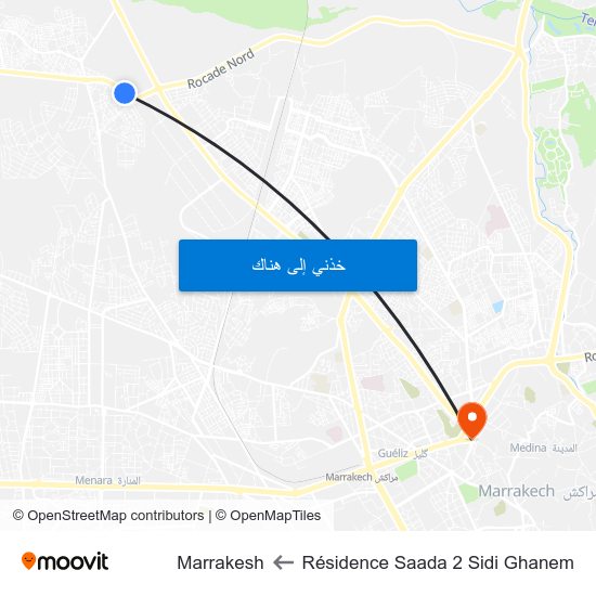 Résidence Saada 2 Sidi Ghanem to Marrakesh map