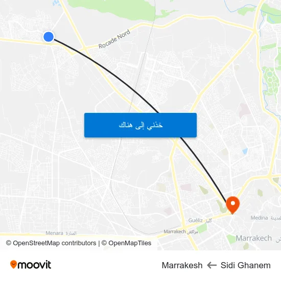 Sidi Ghanem to Marrakesh map