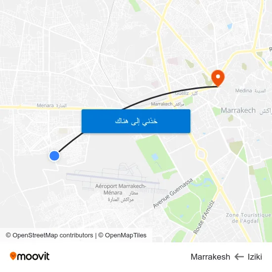 Iziki to Marrakesh map