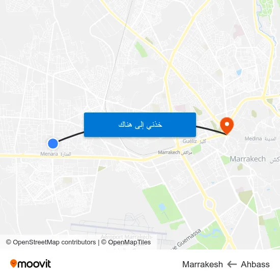 Ahbass to Marrakesh map
