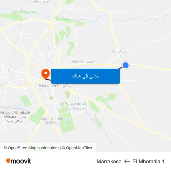 El Mhemdia 1 to Marrakesh map