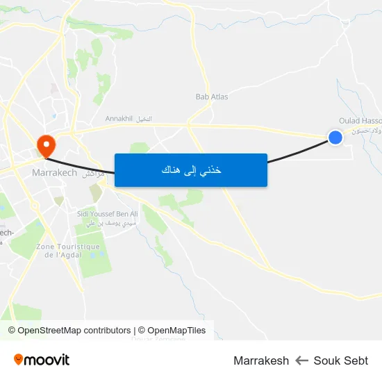 Souk Sebt to Marrakesh map
