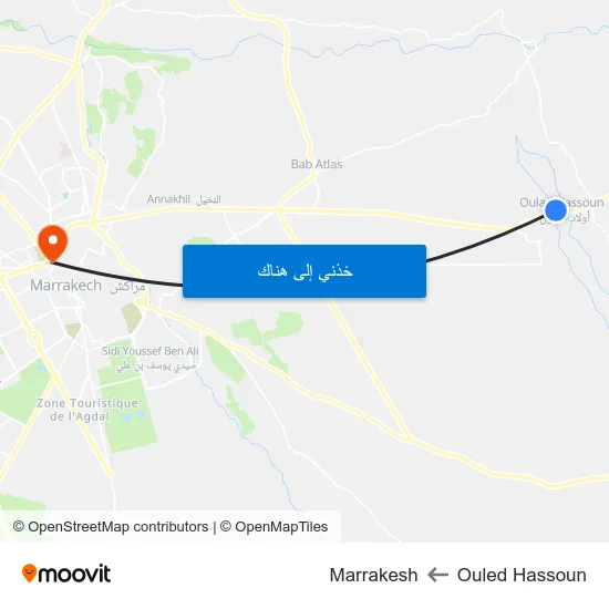 Ouled Hassoun to Marrakesh map