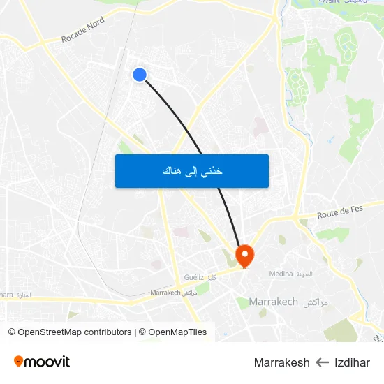Izdihar to Marrakesh map