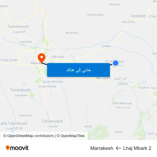 Lhaj Mbark 2 to Marrakesh map
