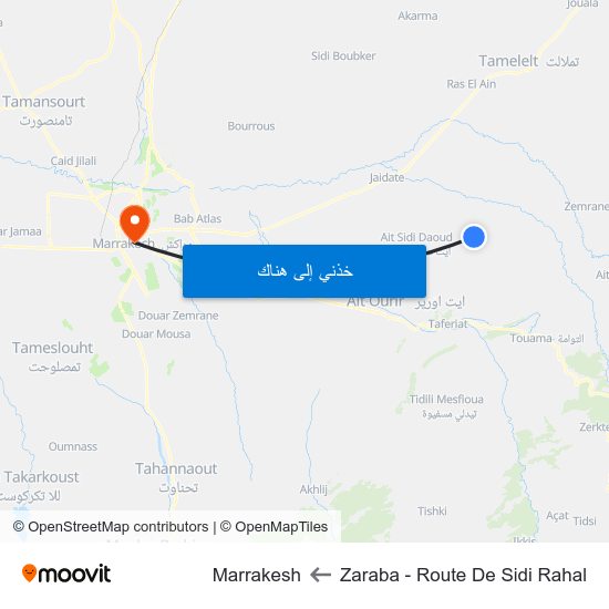 Zaraba - Route De Sidi Rahal to Marrakesh map