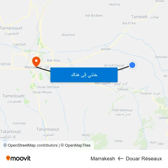 Douar Réseaux to Marrakesh map