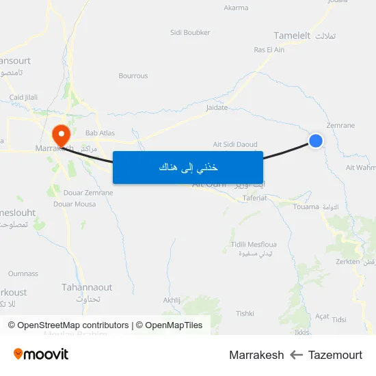 Tazemourt to Marrakesh map