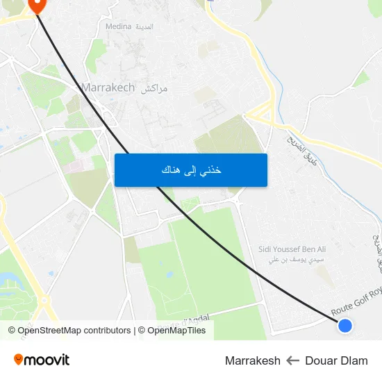 Douar Dlam to Marrakesh map