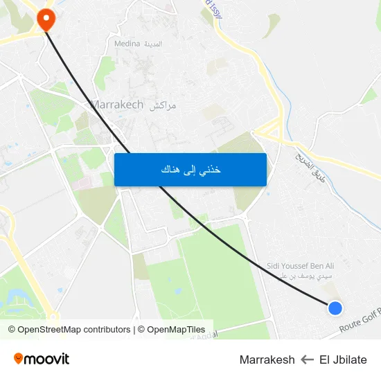 El Jbilate to Marrakesh map