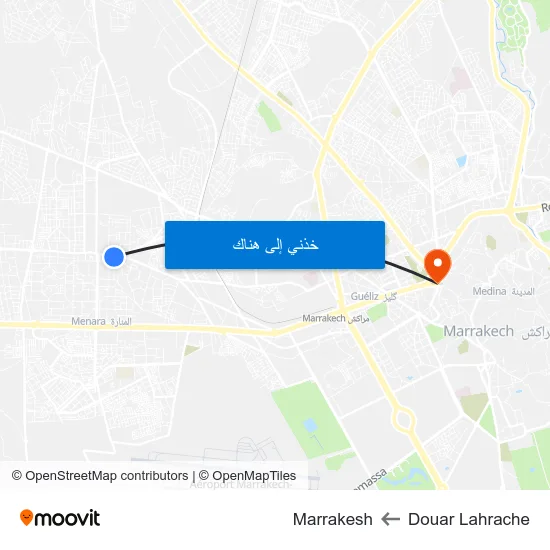 Douar Lahrache to Marrakesh map