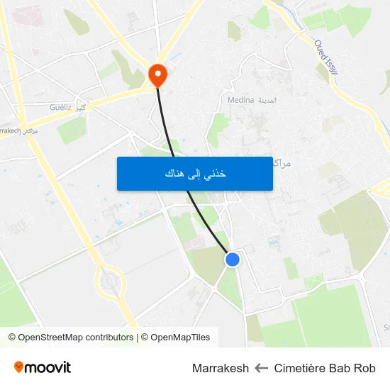 Cimetière Bab Rob to Marrakesh map