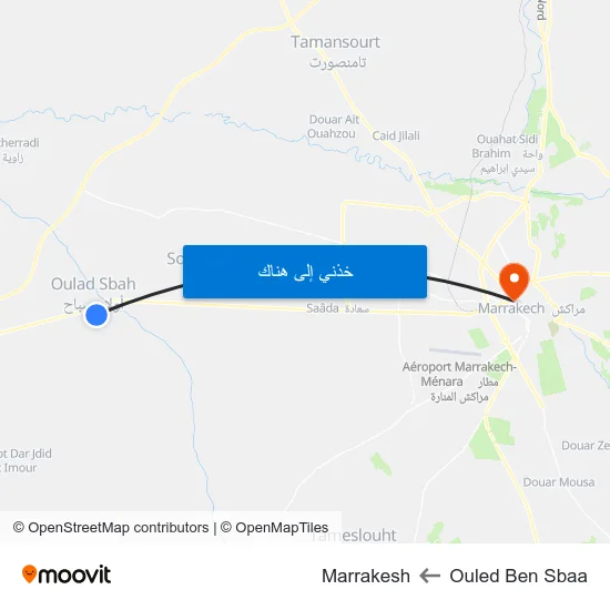 Ouled Ben Sbaa to Marrakesh map