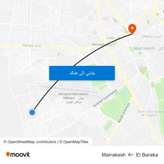 El Baraka to Marrakesh map