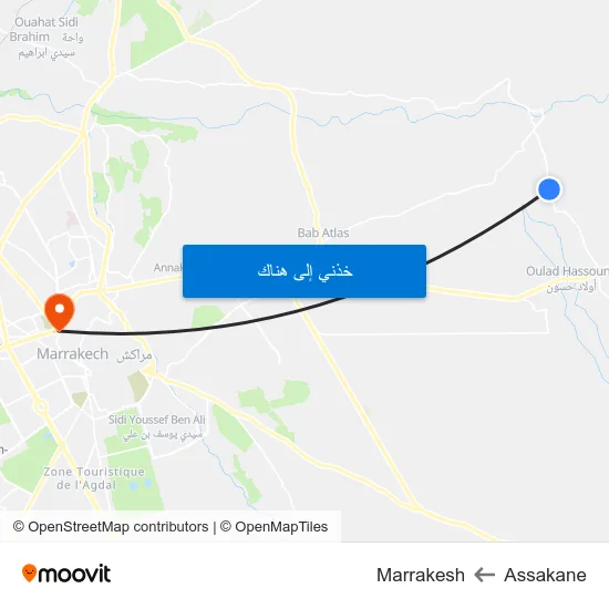 Assakane to Marrakesh map