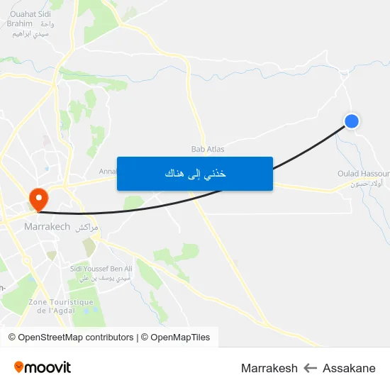 Assakane to Marrakesh map