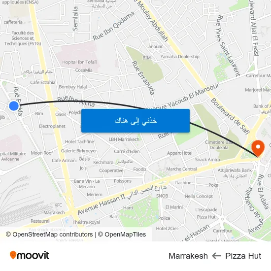 Pizza Hut to Marrakesh map