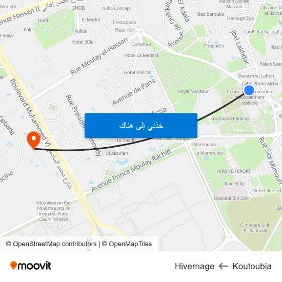 Koutoubia to Hivernage map