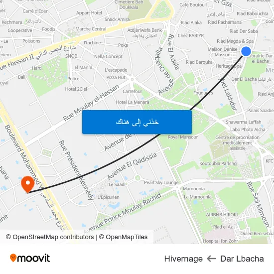 Dar Lbacha to Hivernage map