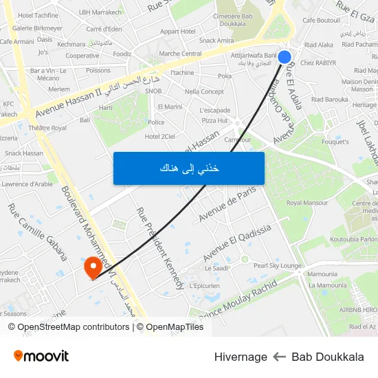 Bab Doukkala to Hivernage map