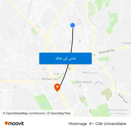 Cité Universitaire to Hivernage map