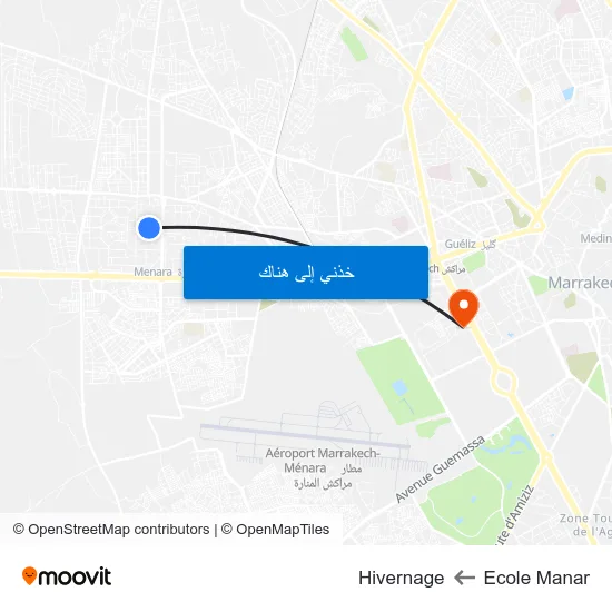 Ecole Manar to Hivernage map