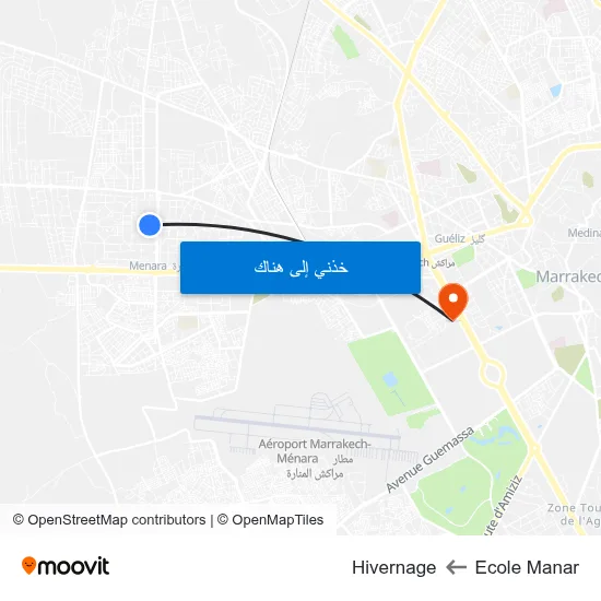 Ecole Manar to Hivernage map