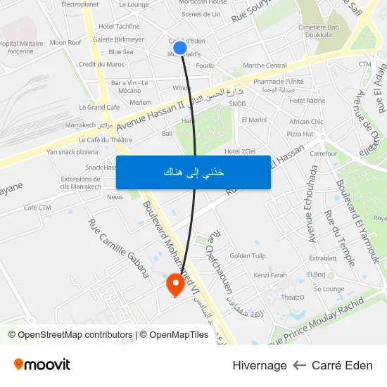 Carré Eden to Hivernage map