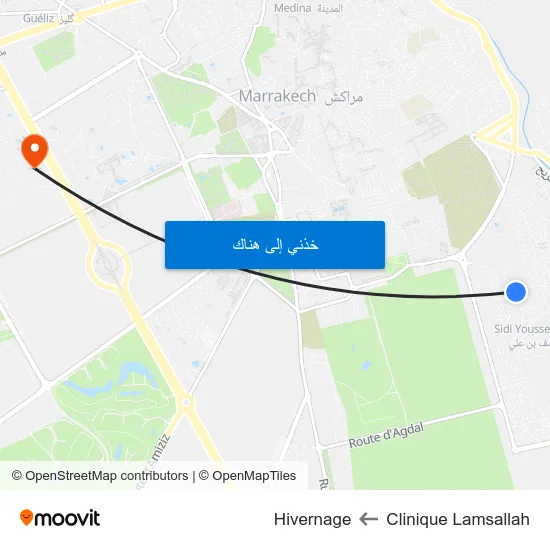 Clinique Lamsallah to Hivernage map