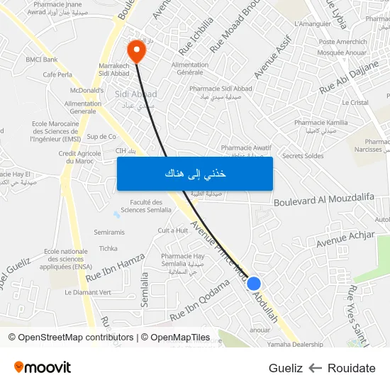 Rouidate to Gueliz map