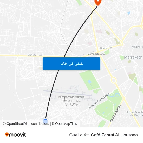 Café Zahrat Al Houssna to Gueliz map
