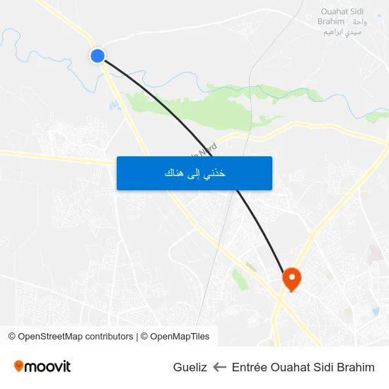 Entrée Ouahat Sidi Brahim to Gueliz map