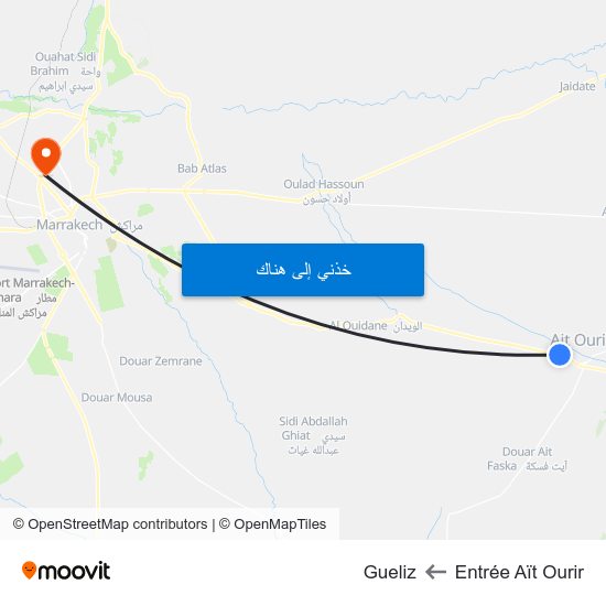 Entrée Aït Ourir to Gueliz map